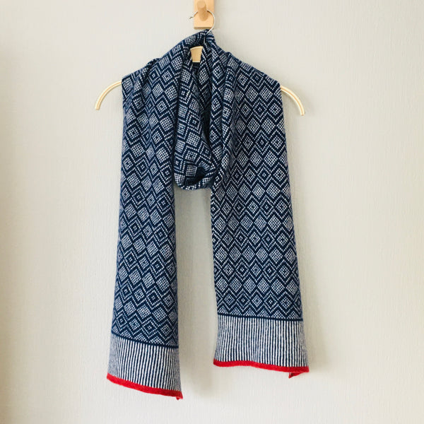 Scarf -soft merino lambswool Scandi scarf in navy blue and natural white