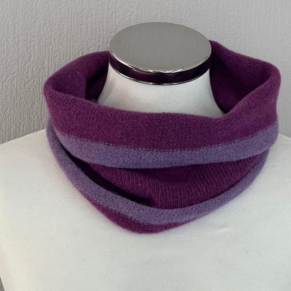 Snood - Unisex knitted soft merino lambswool light weight neck warmer with contrast trim