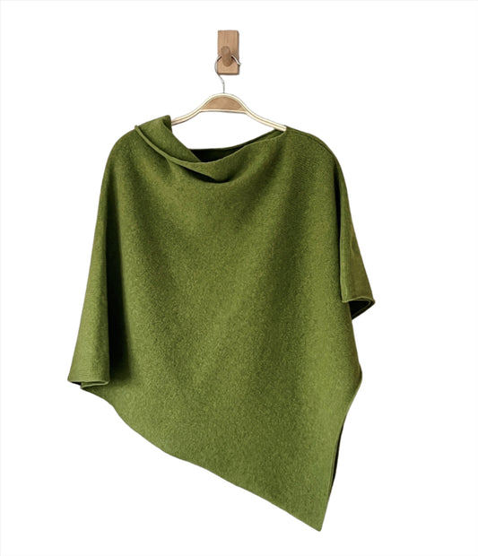 Poncho moss green merino lambswool