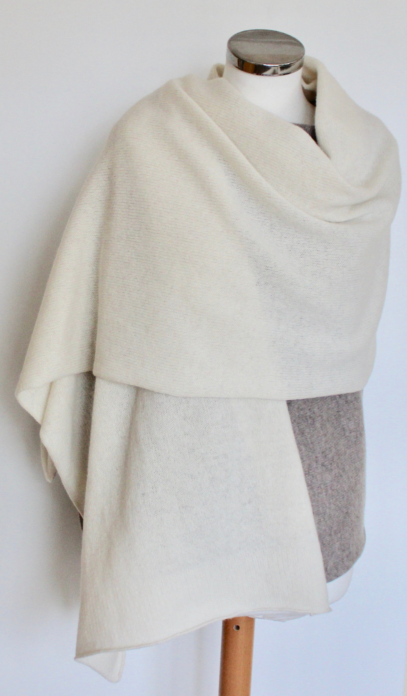 FinesseKnits, cream white shawl wrap